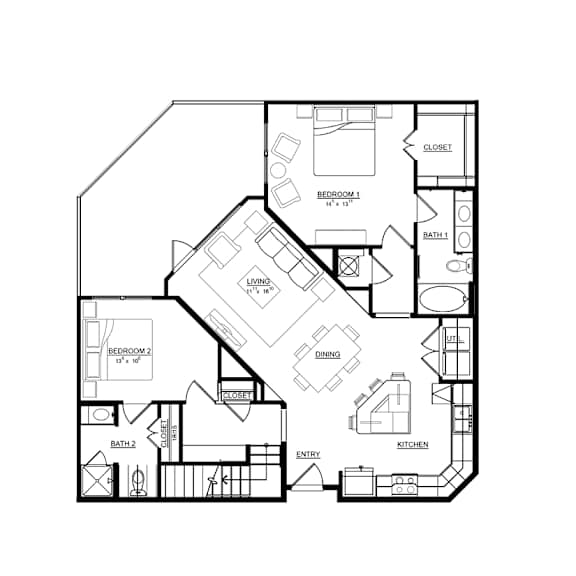 A black and white image of a house floor plan.