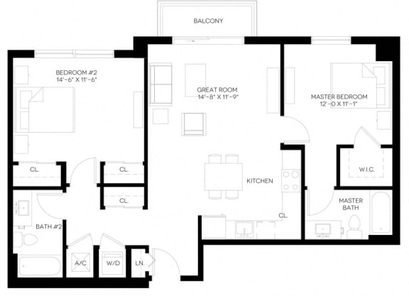 2 Bed 2 Bath 1,055 square feet floor plan B4