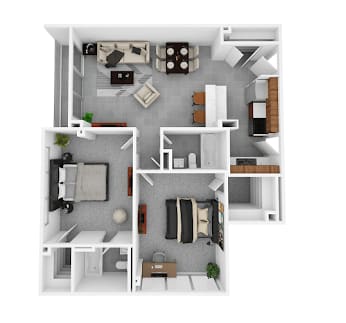 Large two-bedroom apartment floor plan at Idlewild 45 Apartments in Memphis TN with open living areas and private bedrooms