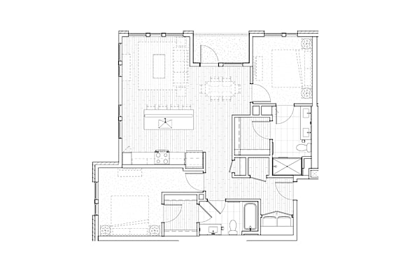 A floor plan of a house with multiple rooms and a garage.