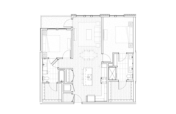 A floor plan of a house with a kitchen, living room, and two bedrooms.
