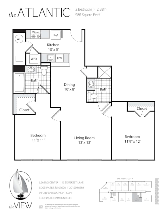 A floor plan for an apartment with a kitchen, living room, and two bedrooms.