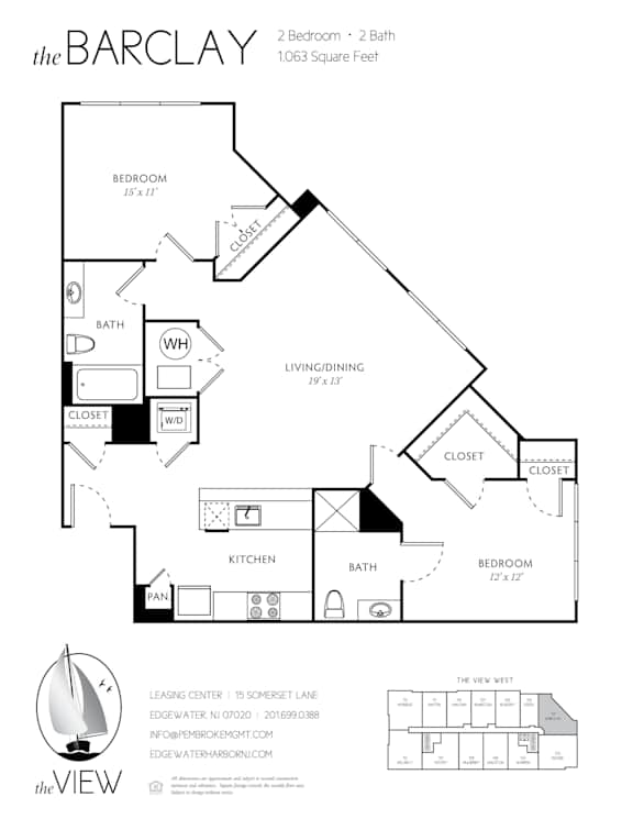 A black and white diagram of apartment layout with the title "the BARCLAY" at the top.