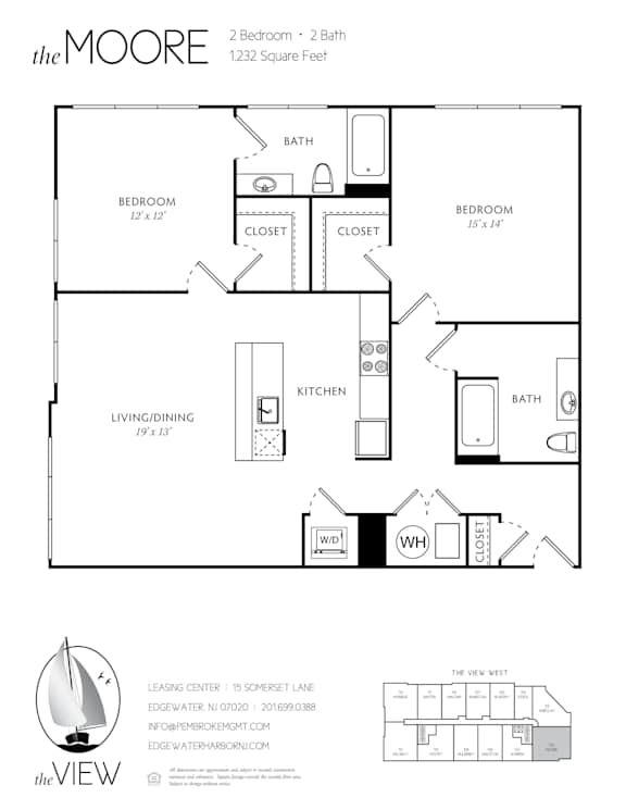 A floor plan for a property with two bedrooms and two bathrooms.