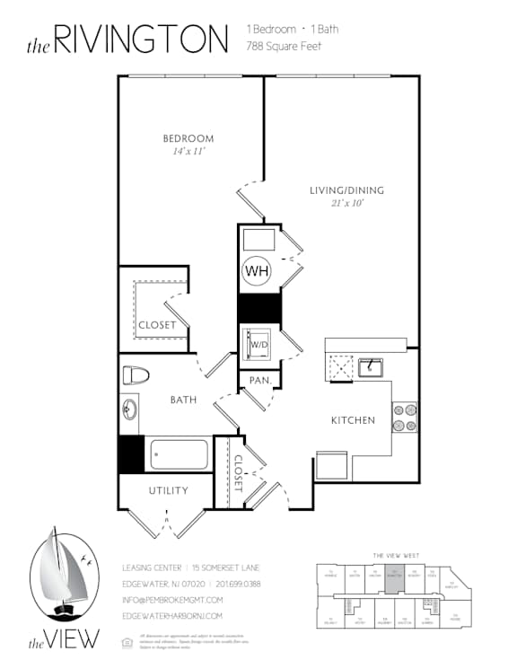 A black and white image of a floor plan for a property called The Rivington.