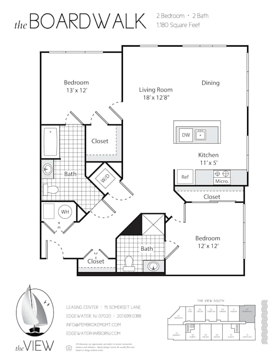 A black and white diagram of a house layout with a living room, dining room, two bedrooms, two bathrooms, a kitchen, and a closet.