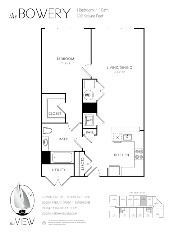 A black and white drawing of a house layout with a bowery logo in the top left corner.