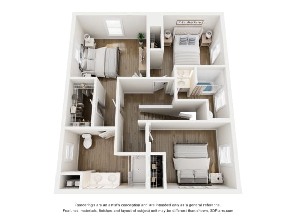 a 3d floor plan of a bedroom with a bathroom