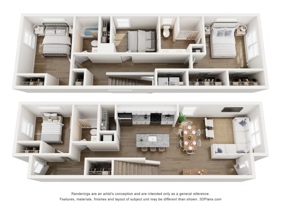 two dimensional floor plans of a 1 bedroom apartment