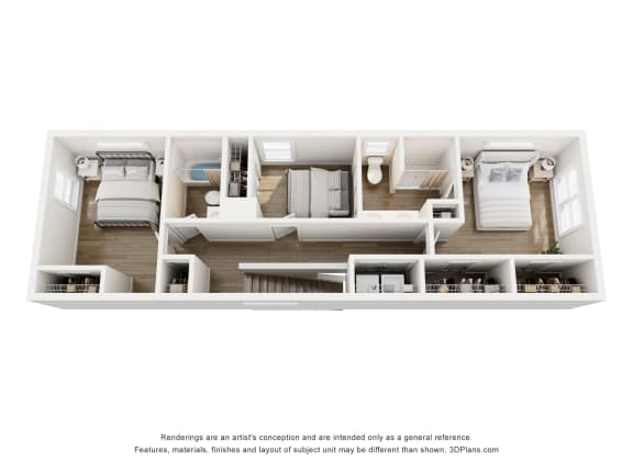 a stylized floor plan of a 1 bedroom apartment