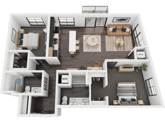 Birch 7 two bedroom two bath floor plan