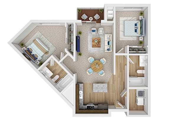 A floor plan of a house with a kitchen, living room, dining room, and bedrooms.