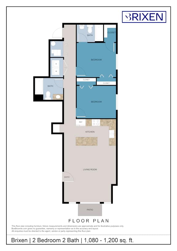 A floor plan for a Brixen property with two bedrooms and two bathrooms.