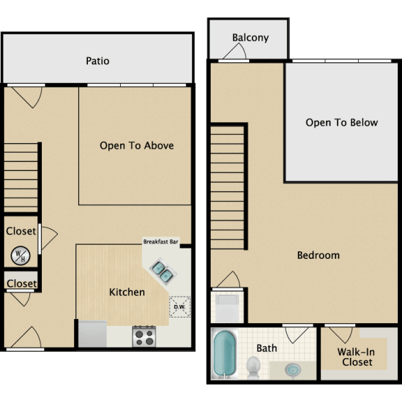 Townhouse B, 1 br, 1 ba, 990 sq. ft.