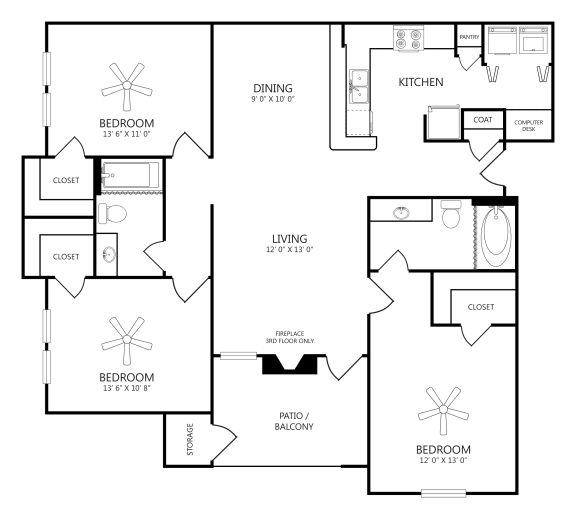 2D render of a floor plan