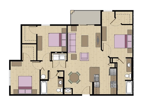3 Bed - 2 Bath |1312 sq ft floorplan