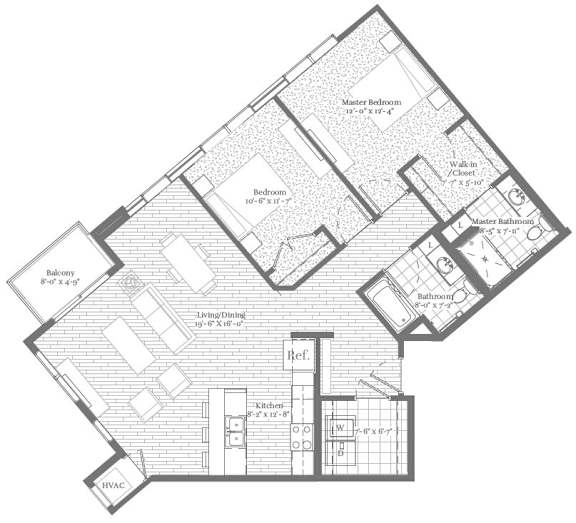 A floor plan of a house with labeled rooms and dimensions.