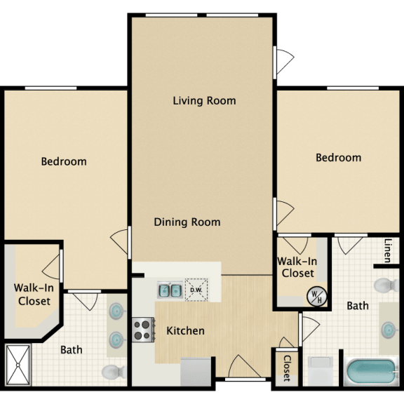 Plan C, 2 br, 2 ba, 1002 sq. ft.