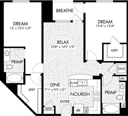 2 bed  2 Bath 1134 square feet floor plan B6