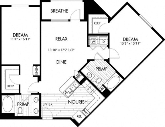 2 bed  2 Bath 1171 square feet floor plan B10