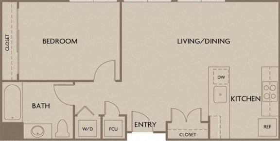 1 bed 1 bath 656 square feet floor plan One Bedroom (Urban Flats)
