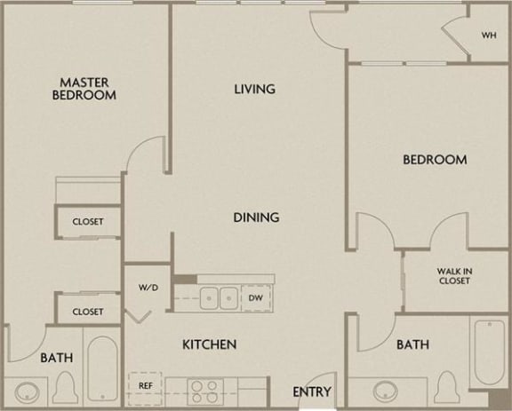 2 bed 2 bath 1022 square feet floor plan Waterfront Two Bedroom Plan B