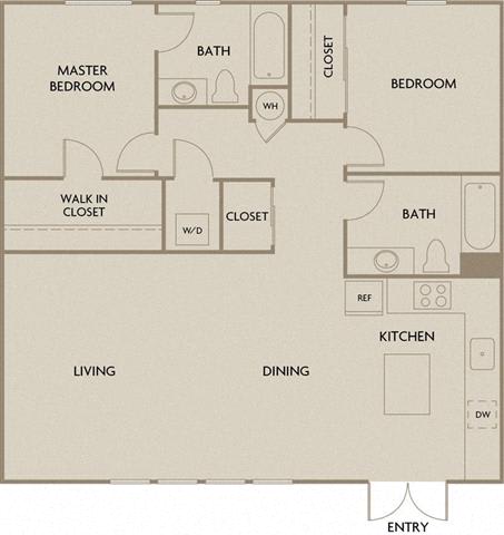 Plan C 2 bed 2 bath 1022 square feet floor plan Waterfront Two Bedroom
