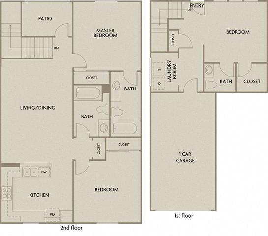 3 bed 2/2.5 bath 1482-1555 square feet floor plan