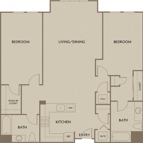 2 bed 2 bath 1202 square feet floor plan Urban Flats
