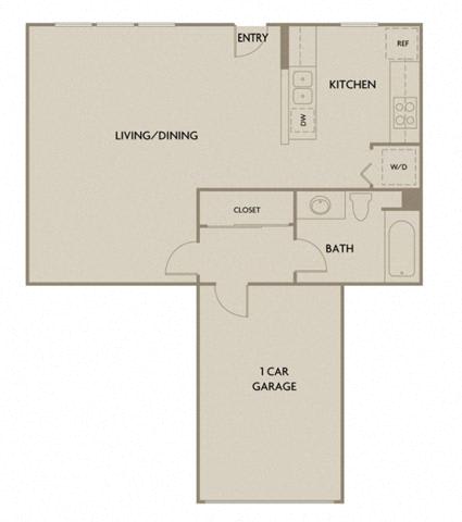 Studio 1 Bath 560 square feet floor plan Waterfront Studio