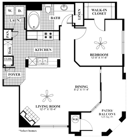 1 bed 1 Bath 850 square feet Renew floor plan