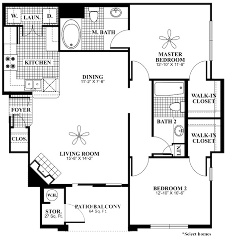 2 bed 2 Bath 1060 square feet Revive floor plan