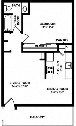 1 Bed, 1 Bath, 828 square feet floor plan Large 2