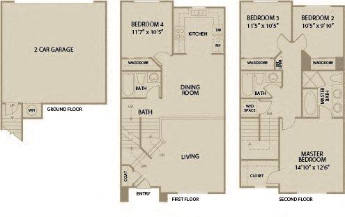 Floor Plan  4 bed 3 Bath 1582 square feet floor plan Plan B