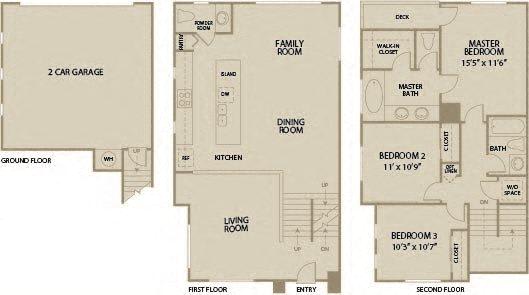 Floor Plan  3 bed 2.5 Bath 1751 square feet floor plan Plan D