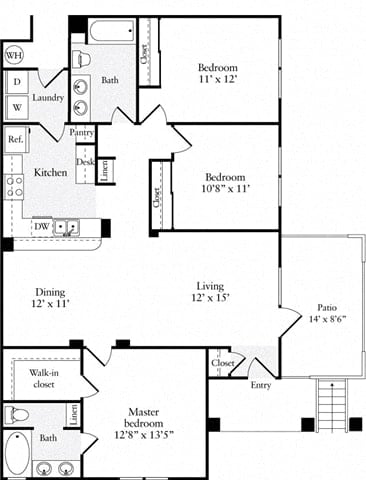 Floor Plan  3 Bed 2 Bath 1238 square feet floor plan A