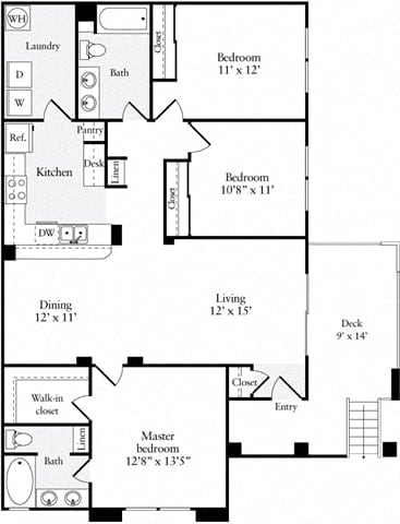 Floor Plan  3 Bed 2 Bath 1324 square feet floor plan B