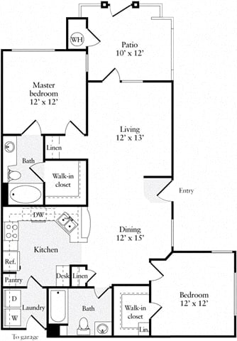 Floor Plan  2 Bed 2 Bath 1003 square feet floor plan Plan B