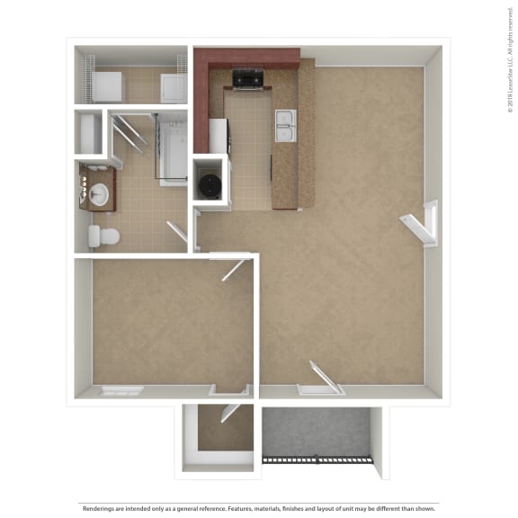 OakRidge_TN_Apartment_CentennialVillage_1 bedroom 1 bath 3D Unfurnished