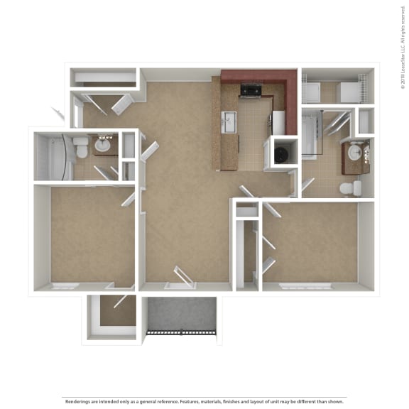 OakRidge_TN_Apartment_CentennialVillage_2 bedroom 2 bath 3D Unfurnished