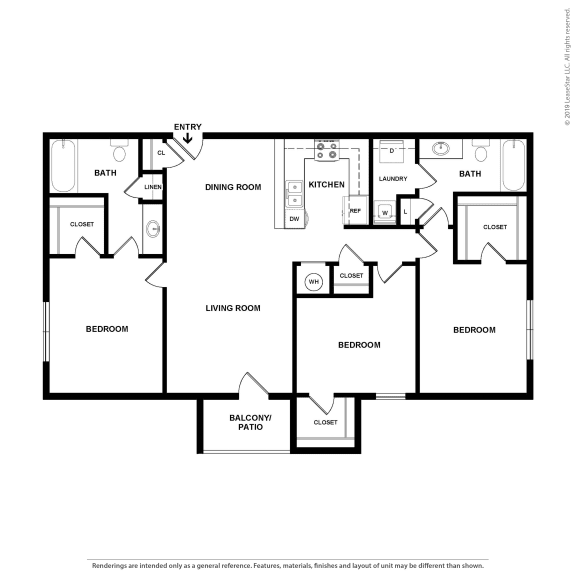 OakRidge_TN_Apartment_CentennialVillage_3 bedroom 2 bath 2D