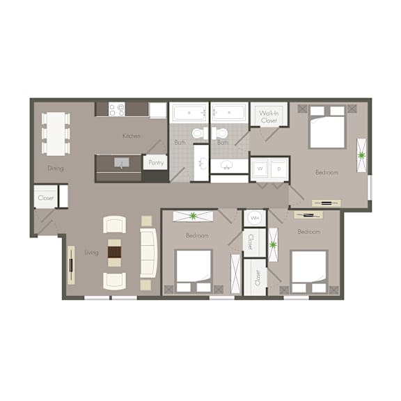 Clarkston Station Apartments in Clarkston Georgia photo of three bedroom floorplan