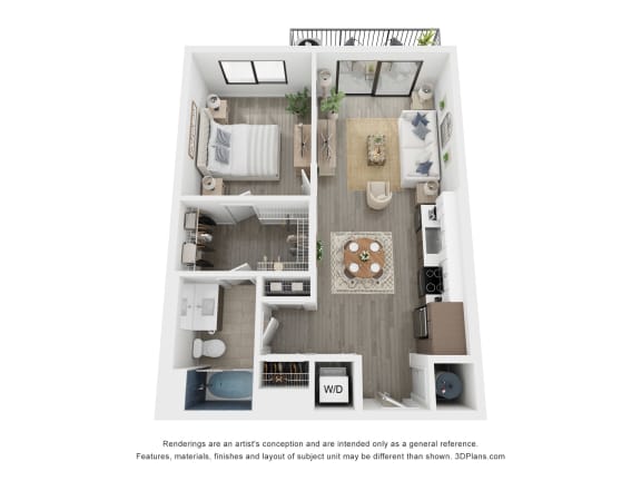 a 1 bedroom floor plan at the crossings at white marsh apartments in white marsh, md