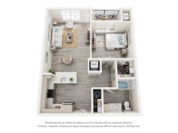 One Bedroom apartment floor plan at Creekline at Fairfield in Fairfield, CT.
