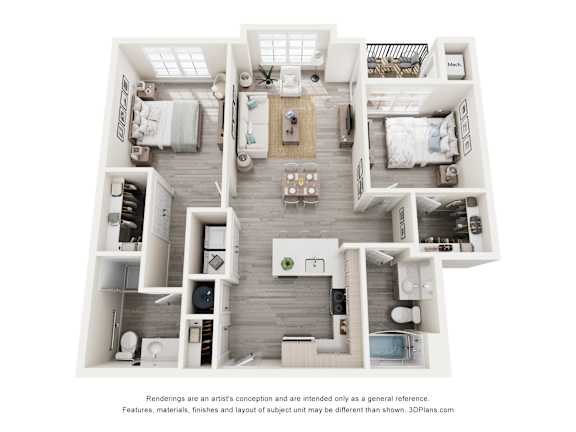 Two Bedroom apartment floor plan at Creekline at Fairfield in Fairfield, CT.