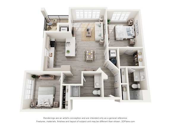 Two Bedroom apartment floor plan at Creekline at Fairfield in Fairfield, CT.