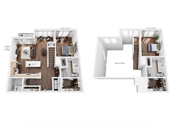 A floor plan of a two-story home with a living room, kitchen, and bedrooms.