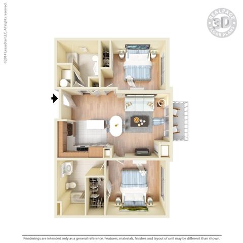 2 Bed - 2 Bath, 1029 square feet B3 floor plan