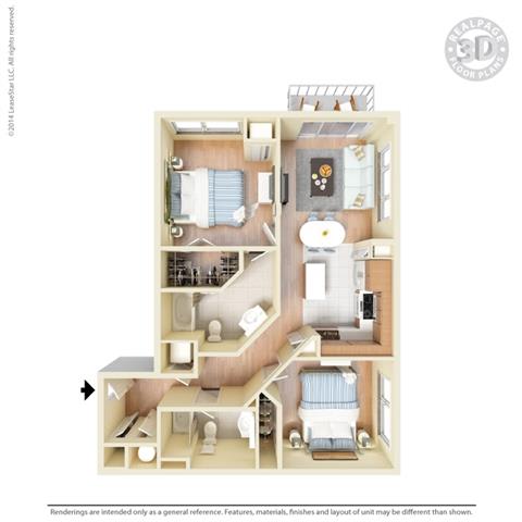 2 Bed - 2 Bath, 1031 square feet B4 floor plan