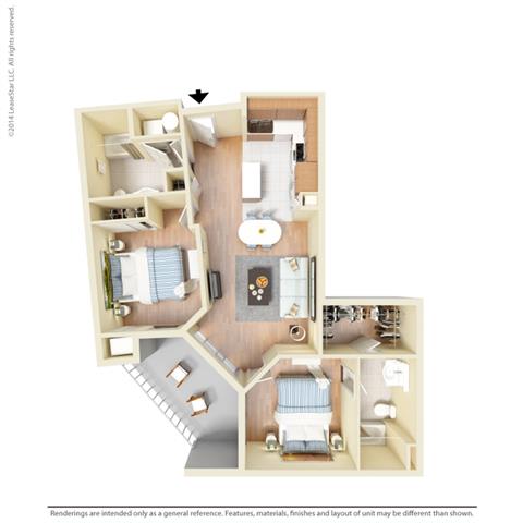 2 Bed - 2 Bath, 1037 square feet B5 floor plan